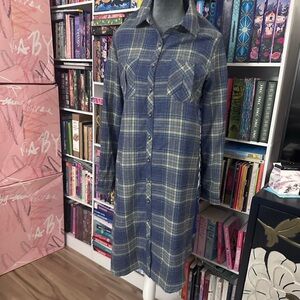 Elegant Blue Plaid Long Sleeve Dress